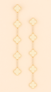 Emy Jeweled Clover Charm Drop Earrings - Ivory